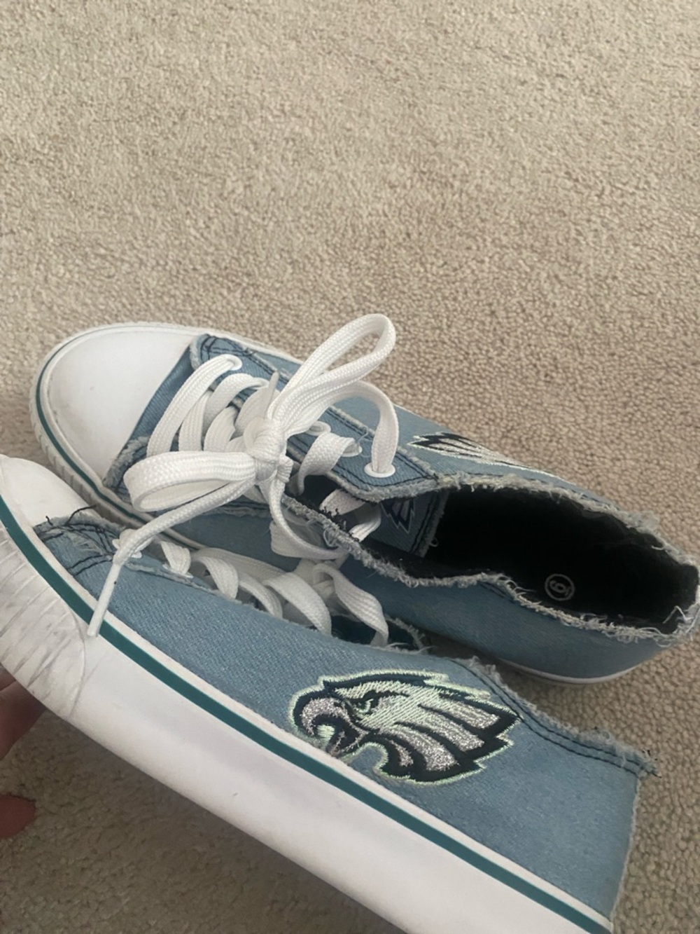 Womens Light Blue Canvas Sneakers with Eagle Patch - Casual Lace-Up